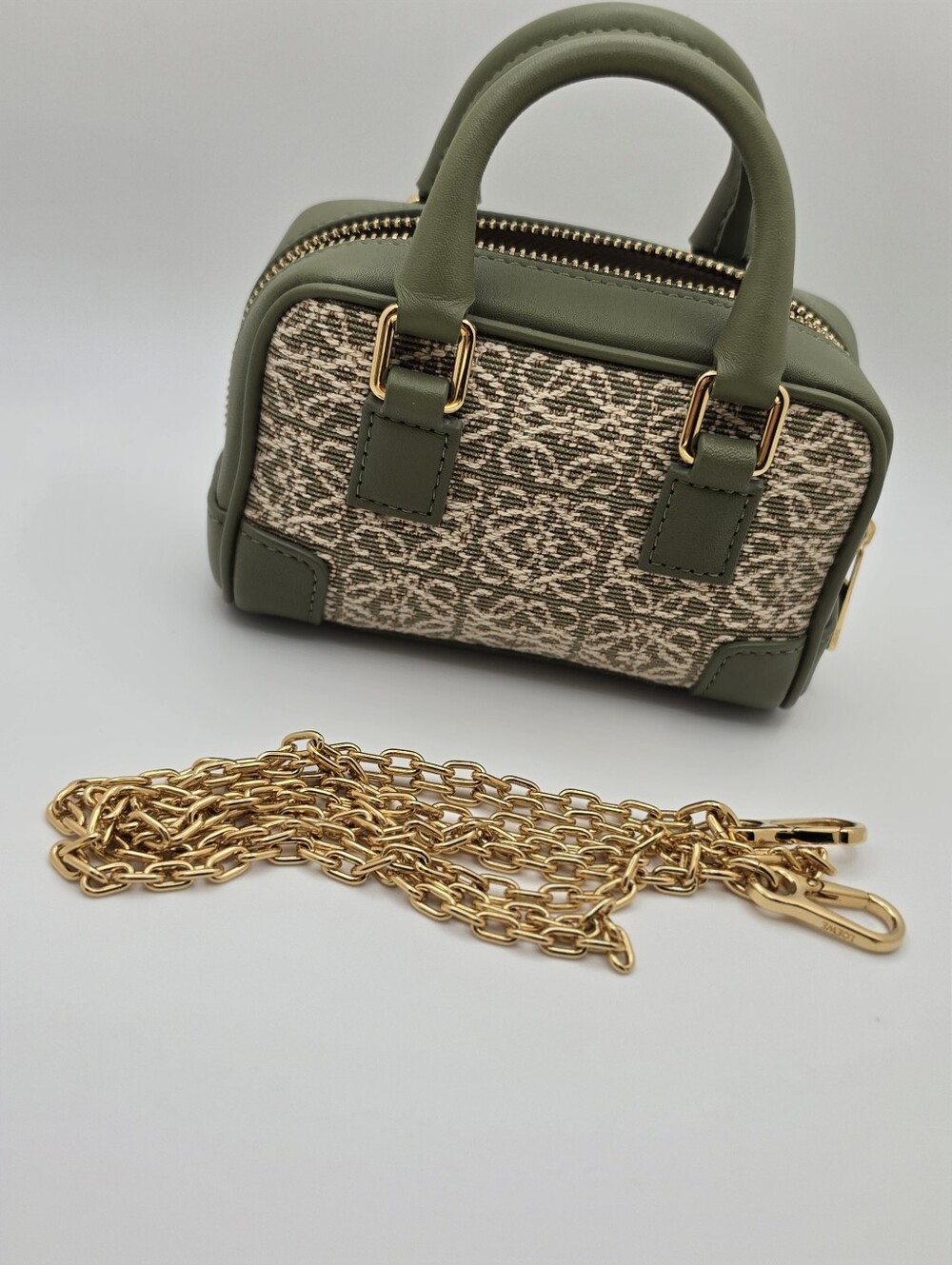 Loewe Amazona Nano Green Leather Jacquard Canvas Crossbody Bag Authentic - Picture 4 of 6